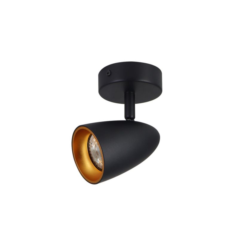 Pojedyncza punktowa oprawa sufitowa Edo typu spot Ovo 1 Black Gold, listwa, IP20, GU10, czarna, pierścień złoty 1 szt.