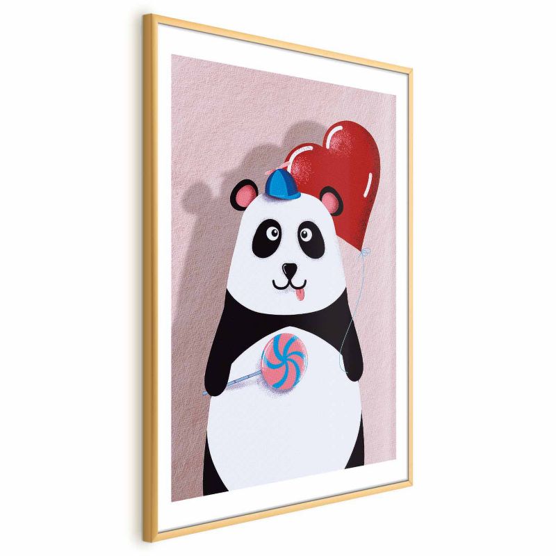 Plakat Artgeist Panda z balonikiem 29,7x42 cm z ramą złotą 1 szt