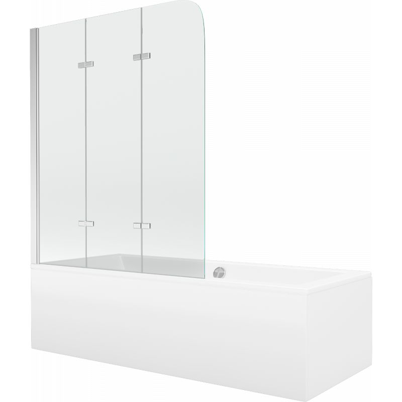 Wanna prostokątna Mexen Cube 170 x 80 cm z obudową i parawanem 3-skrzydłowym 120 cm transparent chrom 1 kpl.