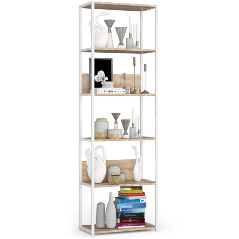 Regał loft Akord metalowy Biały 60 cm kolor Dąb Sonoma mat 6 półek 60x32x192 cm 1 szt.