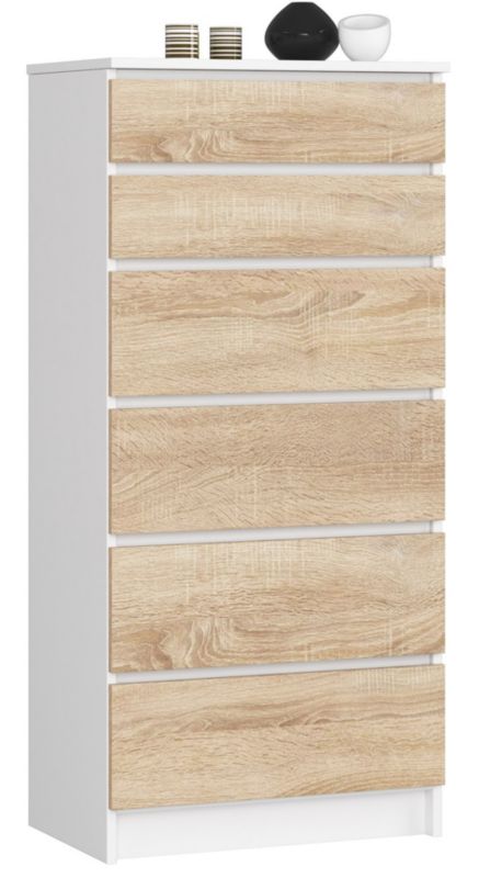 Komoda Akord K60 Biała 60 cm 6 szuflad kolor Dąb Sonoma mat 60x40x130 cm 1 szt.