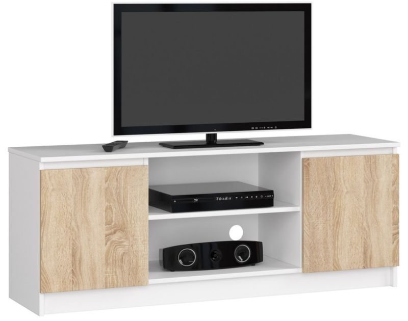 Szafka RTV Akord Biała 140 cm 2 drzwi kolor Dąb Sonoma mat 2 półki 140x40x55 cm 1 szt.