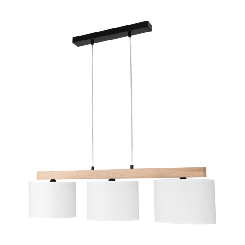 Drewniana Lampa Wisząca SPOT Light 3xE27 Max.40W Dąb Olejowany FSC z Białą Tkaniną, Polski Producent, 1 szt.