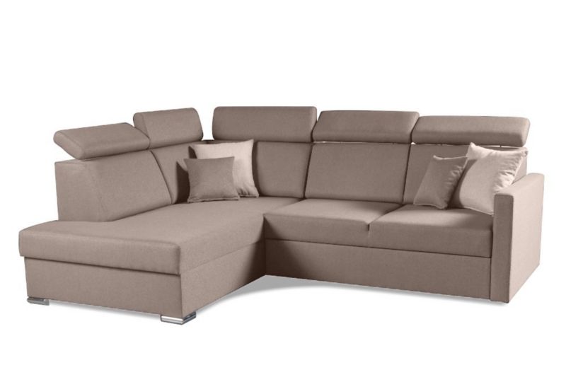 Narożnik lewostronny Bettso Mils XL 238x180 cm z funkcją spania i regulowanymi zagłówkami beżowy 1szt.