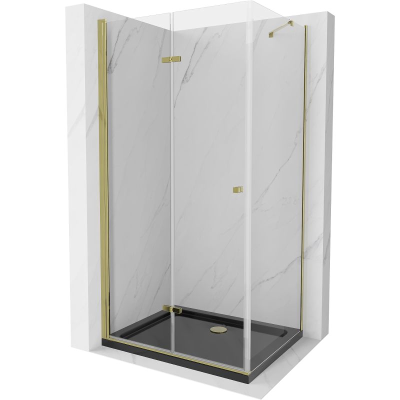 Kabina prysznicowa Mexen Lima składana 100 x 90 cm transparent złota + brodzik Flat czarny