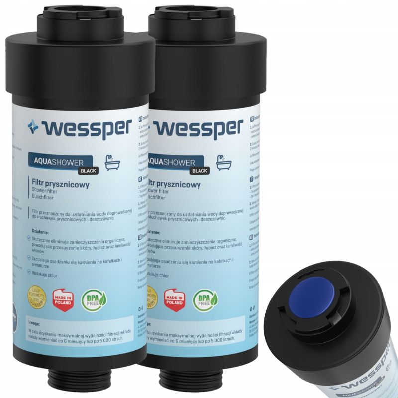 Filtr do wody, Wessper, prysznicowy, zmiękczający wodę, neutralizujący, czarny, 2szt