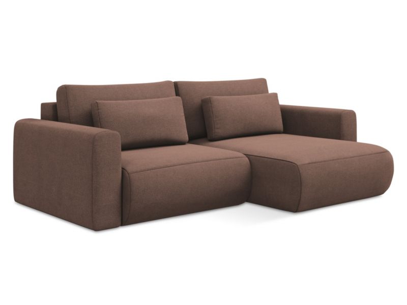 Narożnik prawostronny z funkcją spania Makamii Kapua z tkaniny strukturalnej 240x149 cm pudrowy róż 1 szt.