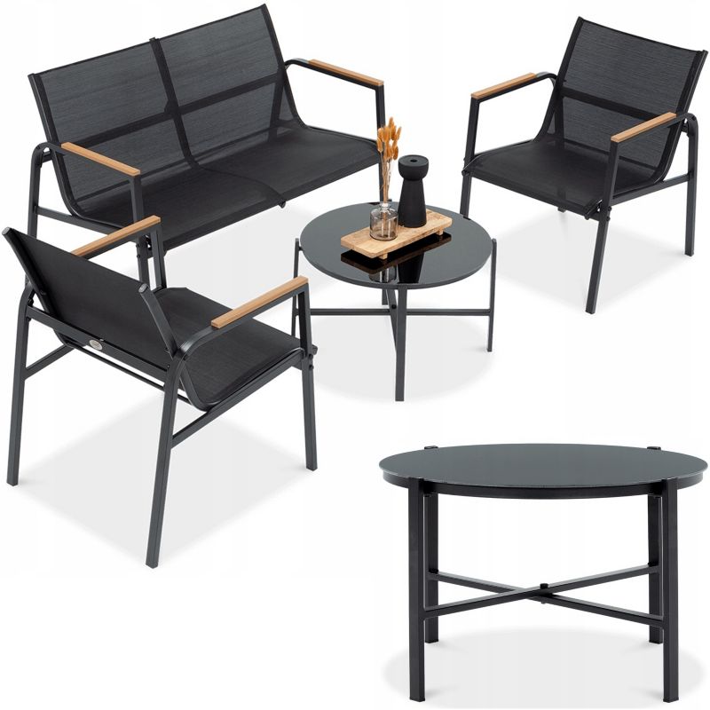Zestaw Mebli Ogrodowych Balkon 2x Fotel Sofa Stolik MANGO Czarny Kawowy 1 szt