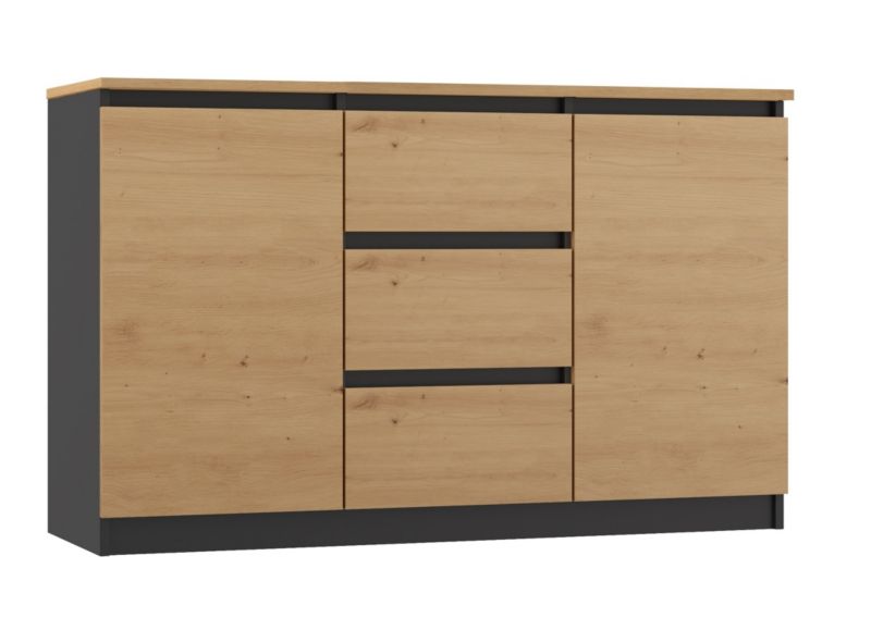 Komoda Topeshop 2D3S 120 Drzwi Szuflady Antracyt Blat Dąb Artisan 40x120x75 cm 1 szt.