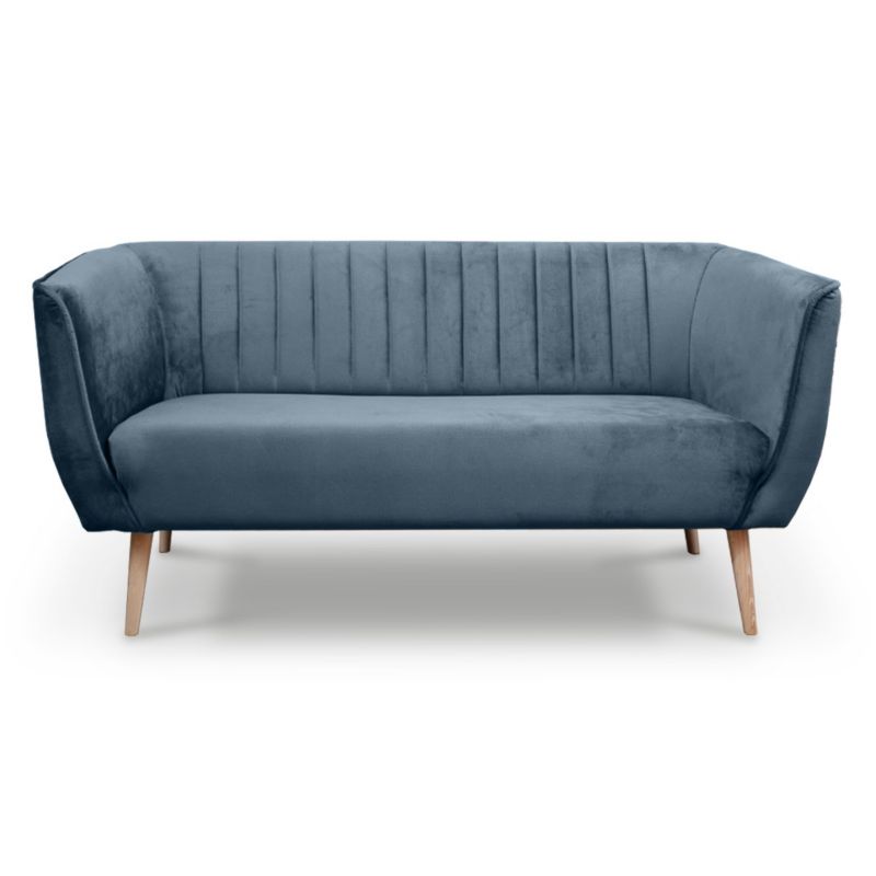 Sofa trzyosobowa z przeszyciami Bettso Pik do salonu na drewnianych nogach granatowy 1szt.