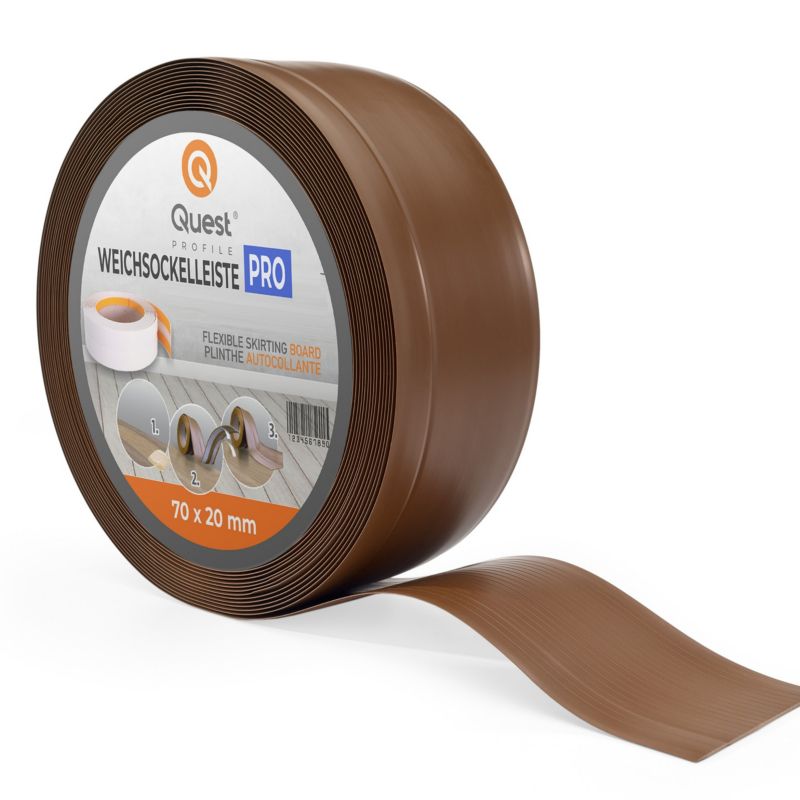Listwa przypodłogowa PCV 70x20mm, QUEST, elastyczna, miękka listwa podłogowa, cokołowa, brąz, 15m
