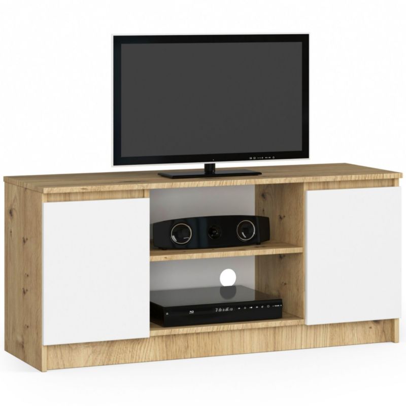 Szafka RTV Akord Dąb Artisan 120 cm 2 drzwi kolor Biały mat 2 półki 120x40x55 cm 1 szt.