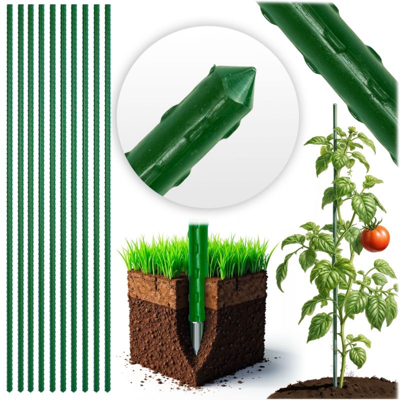 Tyczka do roślin Plonos paliki podpora tyczki do pomidorów wzmacniane 150cm zielone 10szt.