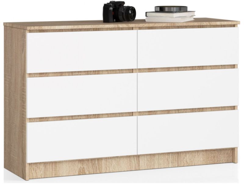 Komoda Akord K120 Dąb Sonoma 120 cm 6 szuflad kolor Biały mat 120x40x77 cm 1 szt.