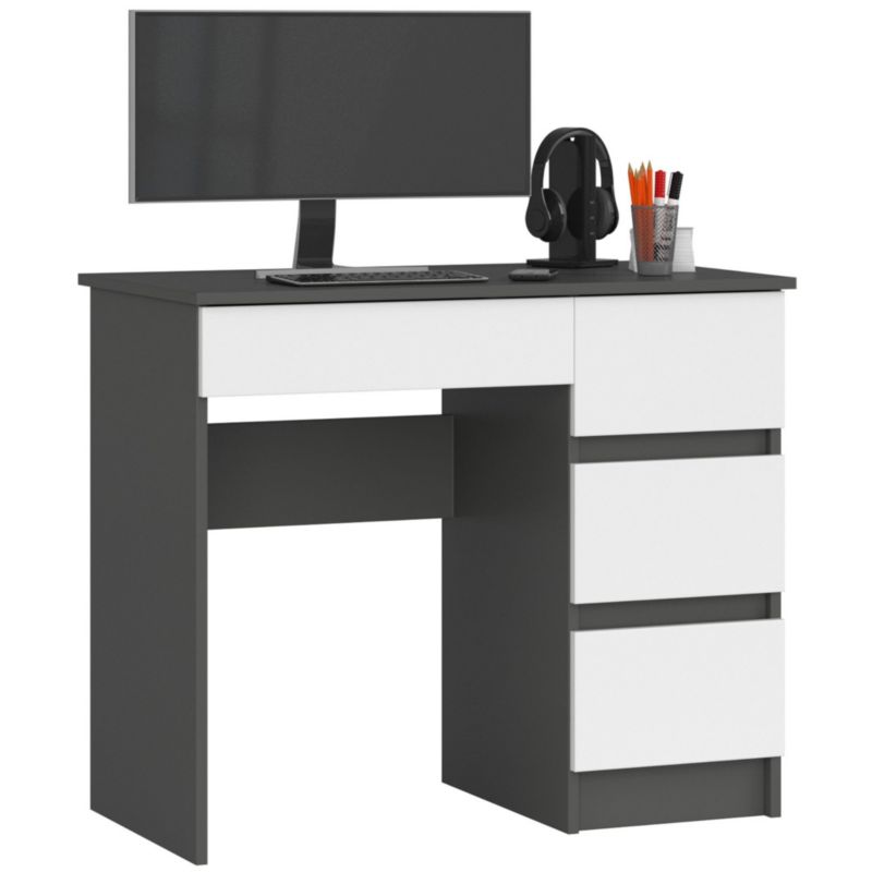 Biurko komputerowe Akord A7 Grafit Szary 90 cm prawe 4 szuflady kolor Biały mat 90x50x77 cm 1 szt.