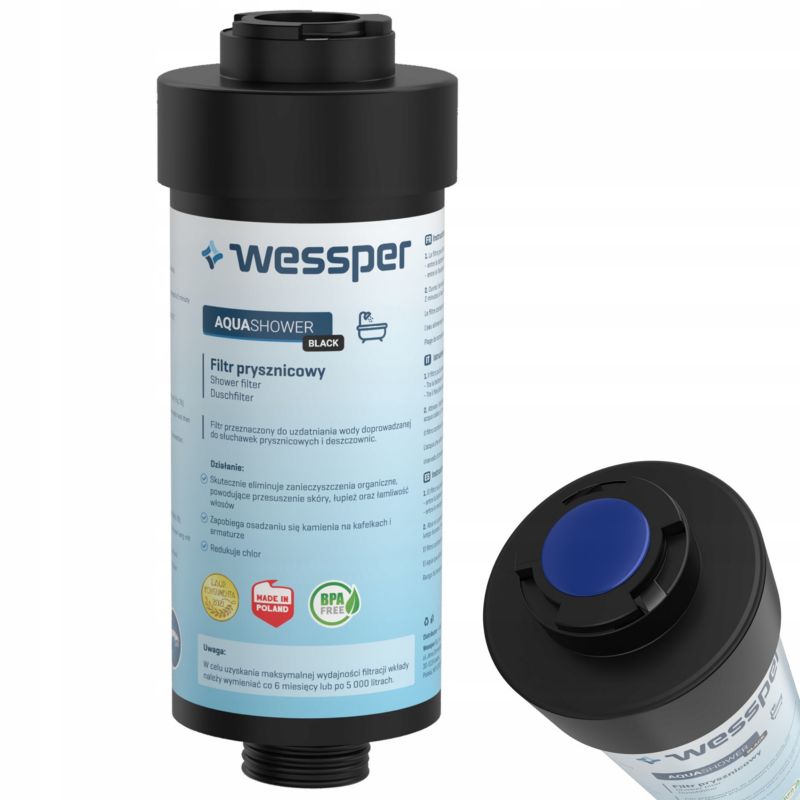 Filtr do wody, Wessper, prysznicowy, zmiękczający wodę, neutralizujący, czarny, 1szt