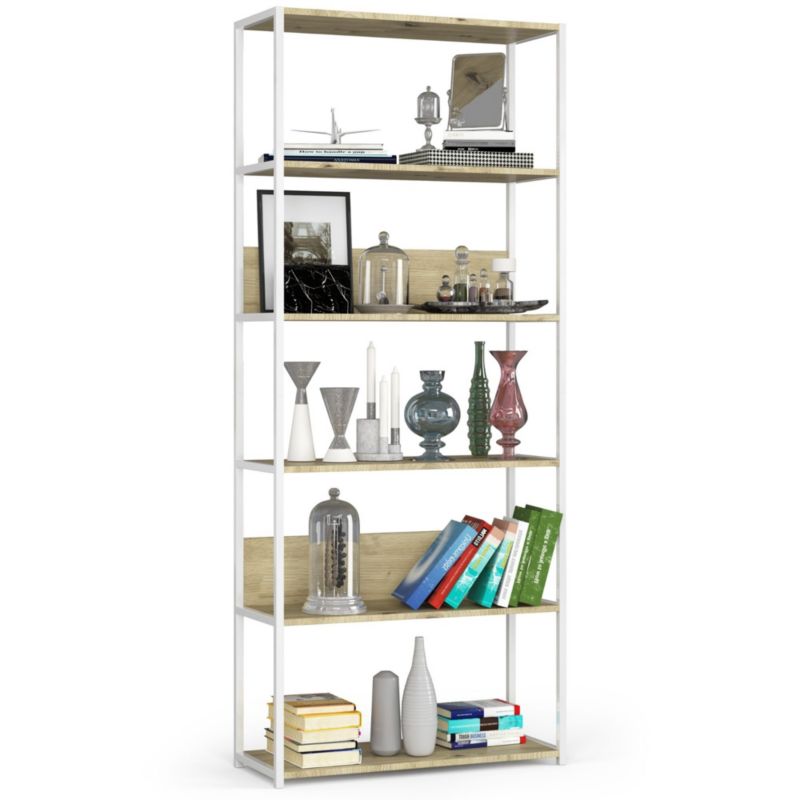 Regał loft Akord metalowy Biały 80 cm kolor Dąb Artisan mat 6 półek 80x32x192 cm 1 szt.
