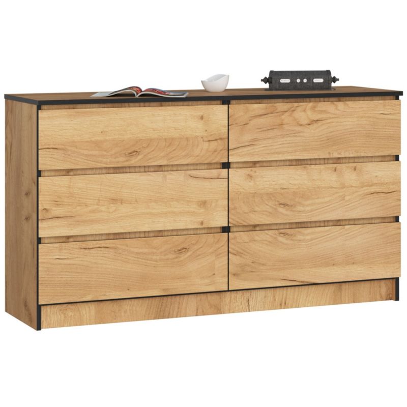 Komoda Akord K140 Dąb Craft 138 cm 6 szuflad kolor Dąb Craft mat 138x40x77 cm 1 szt.