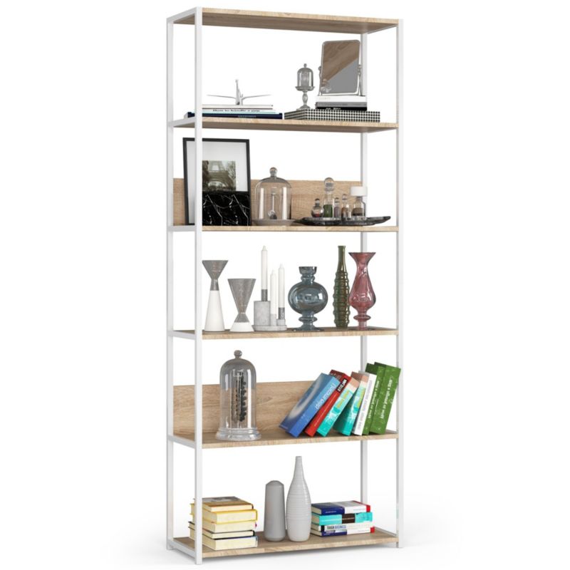Regał loft Akord metalowy Biały 80 cm kolor Dąb Sonoma mat 6 półek 80x32x192 cm 1 szt.