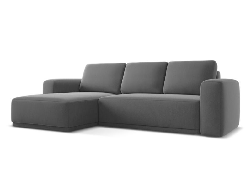 Narożnik lewostronny z funkcją spania Makamii Kaila z weluru 258x160 cm szary 1 szt.