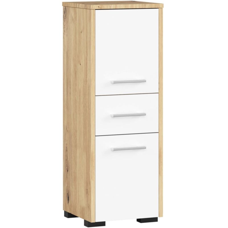 Szafka łazienkowa AKORD FIN Dąb Artisan 30 cm 2 drzwi 1 szuflada kolor Biały mat 3 półki 30x30x85 cm 1 szt.
