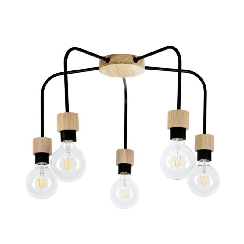 Drewniana Lampa Sufitowa SPOT Light 5xE27 Max.40W Dąb Olejowany FSC w Połączeniu z Czarnym Metalem, 1 szt.