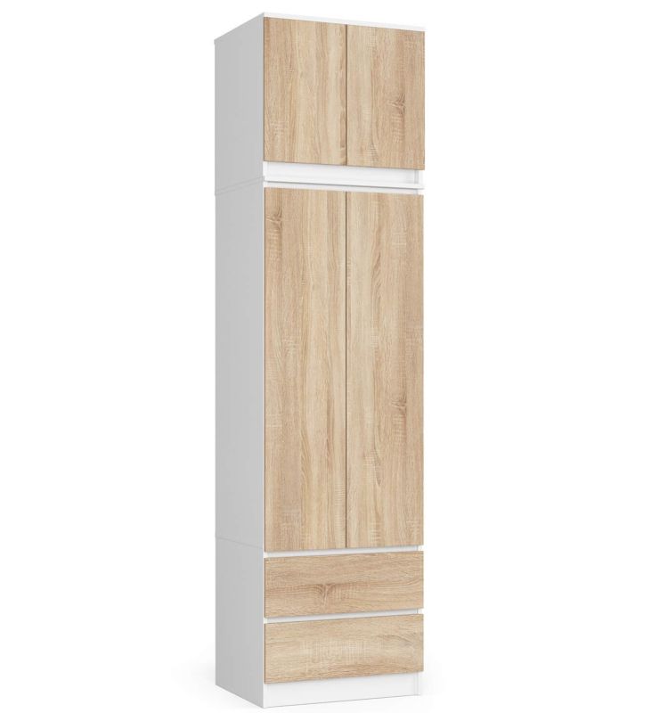 Szafa Akord S60 z nadstawką Biała 60 cm 2 drzwi 2 szuflady kolor Dąb Sonoma mat 3 półki 60x51x234 cm 1 szt.