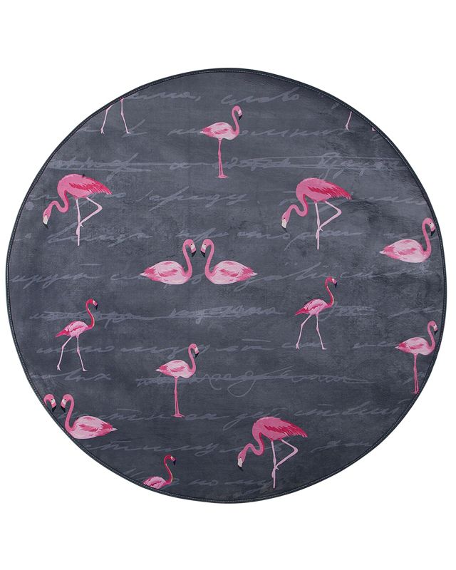 Dywan okrągły we flamingi 120 cm szary Kerte 1 szt.