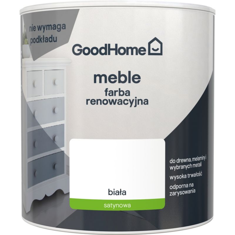 Farba renowacyjna do mebli GoodHome Reno biała satyna 0,5 l