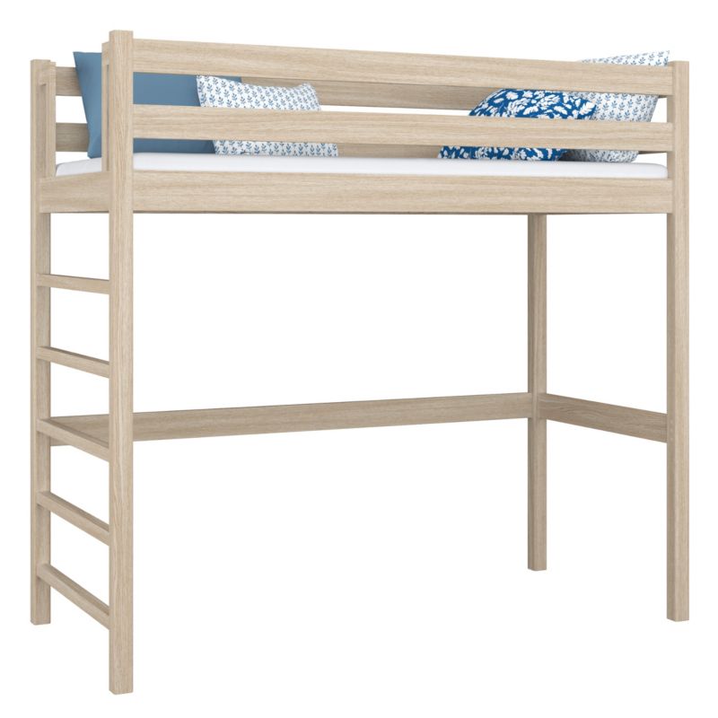 Dębowe łóżko na antresoli N-WOOD N01 120x180 dąb bielony 1 szt.
