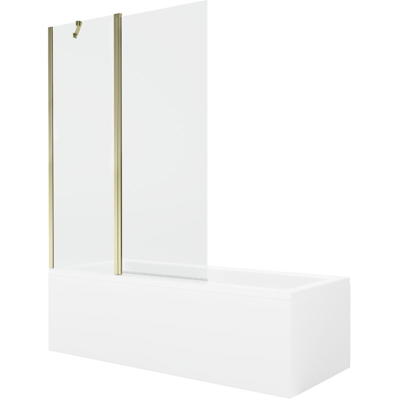 Wanna prostokątna Mexen Cubik 150 x 70 cm z obudową i parawanem 1-skrzydłowym 120 cm transparent złoty 1 kpl.