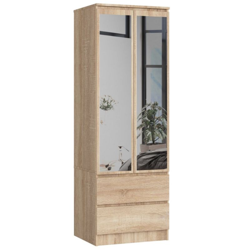 Szafa Akord S60 Dąb Sonoma 60 cm z lustrem 2 drzwi 2 szuflady kolor Dąb Sonoma mat 1 półka 60x51x180 cm 1 szt.