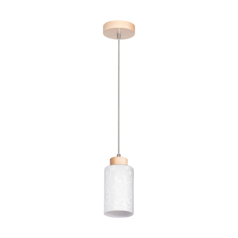 Drewniana Lampa Wisząca SPOT Light 1xE27 Max.60W Naturalna Brzoza FSC z Białym Kloszem w Kwiaty, 1 szt.