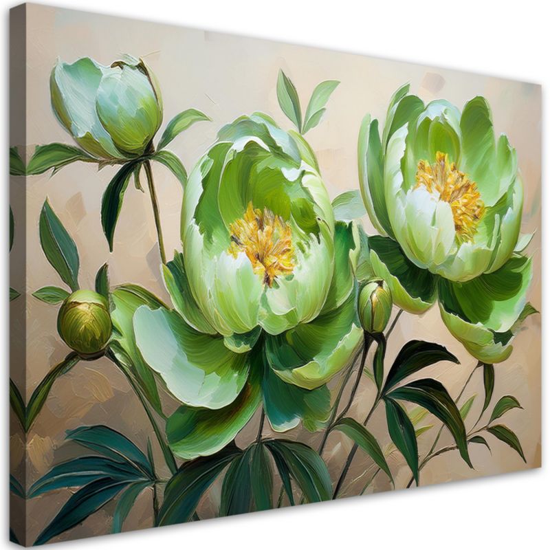 Obraz do salonu sypialni Feeby Stylowe Zielone Kwiaty Piwonii 90x60 cm 1 szt