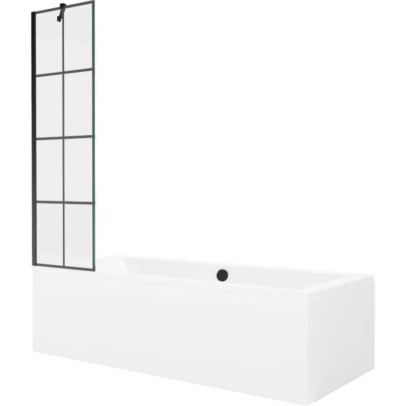 Wanna prostokątna Mexen Cube 180 x 80 cm z obudową i parawanem 1-skrzydłowym 50 cm czarny wzór 1 szt.