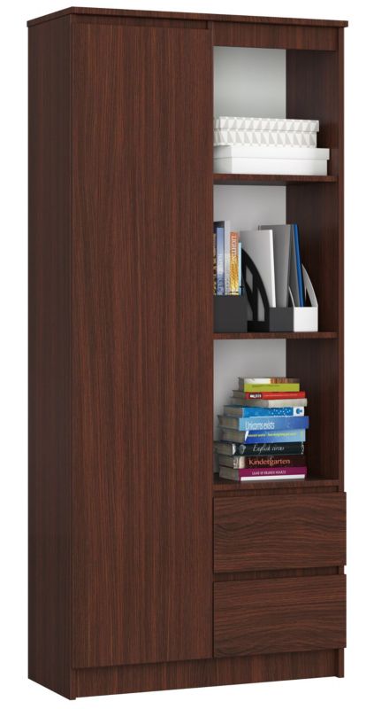 Regał Akord R11 Wenge 80 cm 1 drzwi 2 szuflady kolor Wenge mat 7 półek 80x35x180 cm 1 szt.