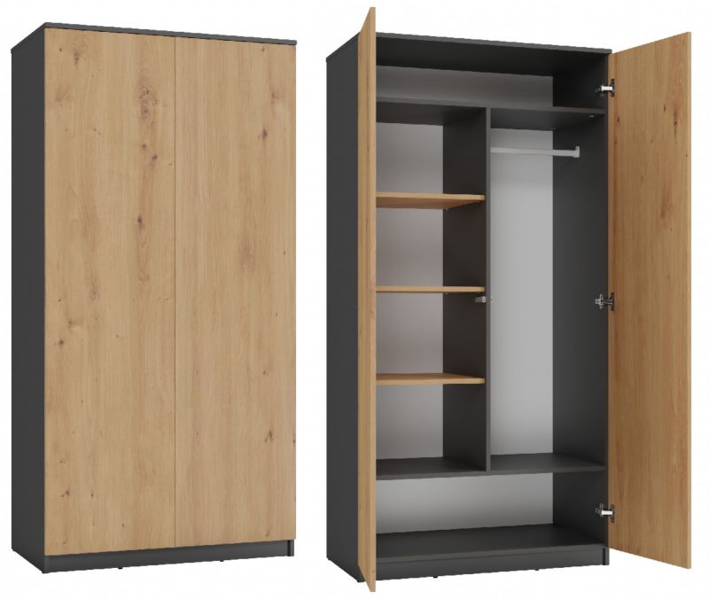 Szafa Topeshop Garderoba Drzwi Półki SD-90 Antracyt Dąb Artisan 50x90x180 cm 1 szt.