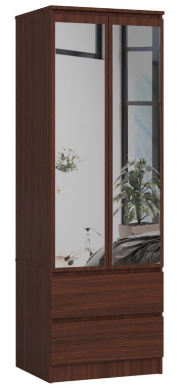 Szafa Akord S60 Wenge 60 cm z lustrem 2 drzwi 2 szuflady kolor Wenge mat 1 półka 60x51x180 cm 1 szt.