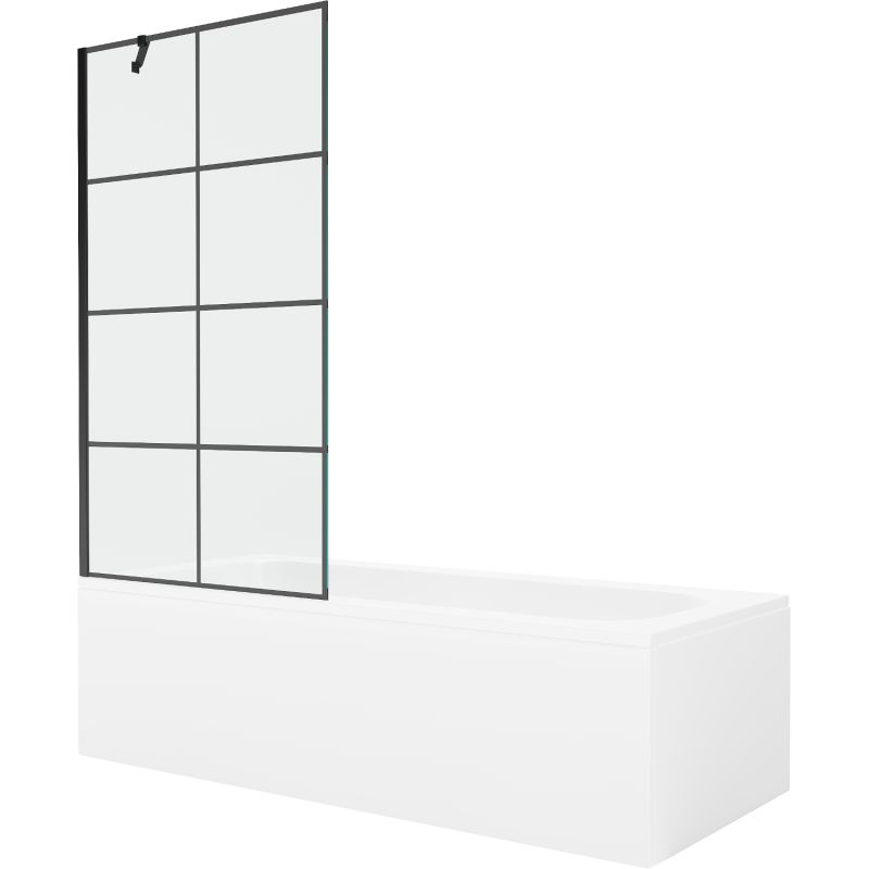 Wanna prostokątna Mexen Vega 150 x 70 cm z obudową i parawanem 1-skrzydłowym 90 cm czarny wzór 1 szt.