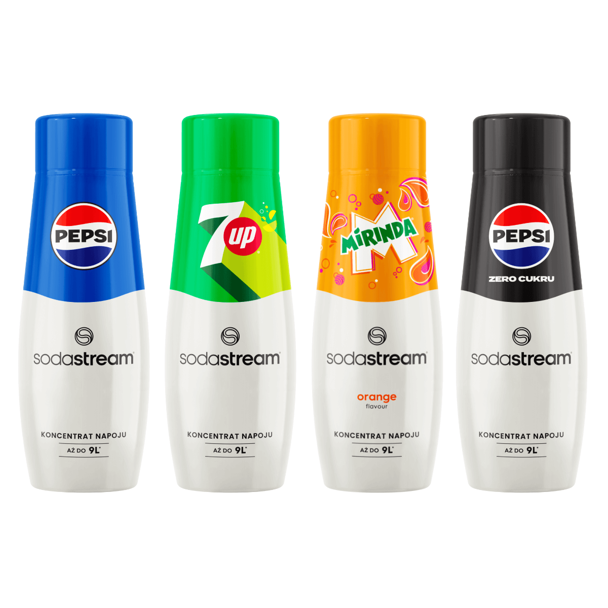 Zestaw Pepsi, Mirinda, 7Up, Pepsi Max. Syropy smakowe SodaStream.