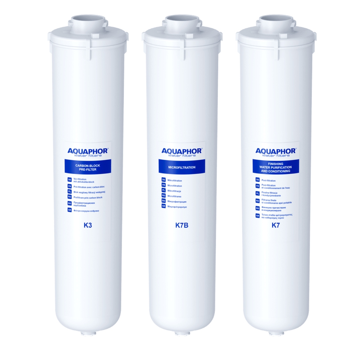 Zestaw wkładów Aquaphor na serwis Aquaphor Kryształ B Eco. Filtry K3, K7B i K7. Komplet filtrów Aquaphor Kryształ B ECO.