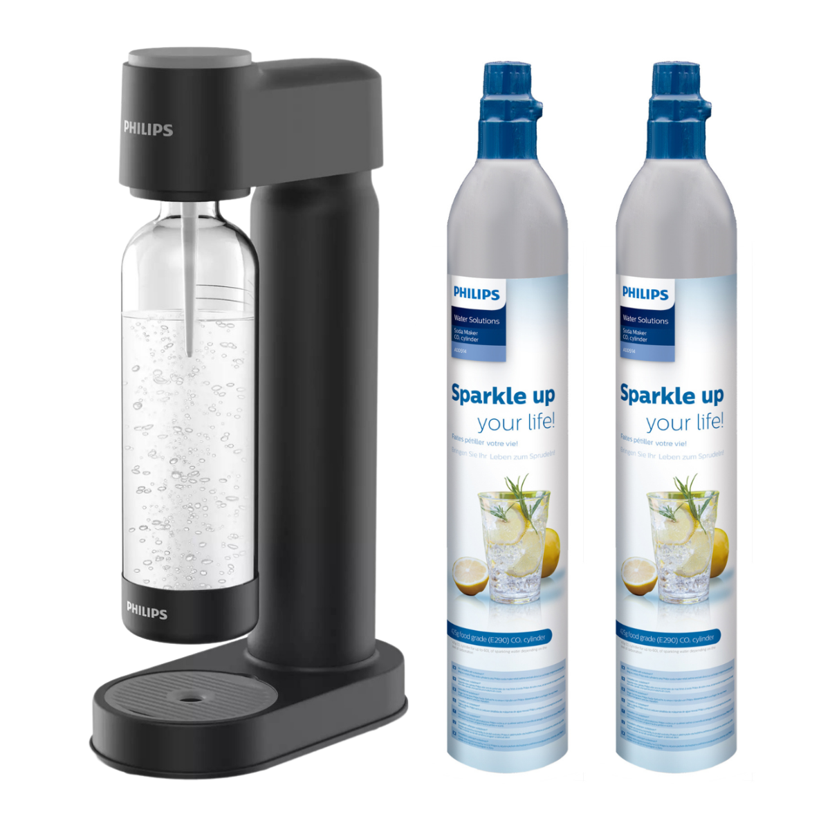 Saturator Philips kolor czarny. W zestawie 2 butle CO2. Urządzenie do gazowania wody, syfon domowy do wody gazowanej.