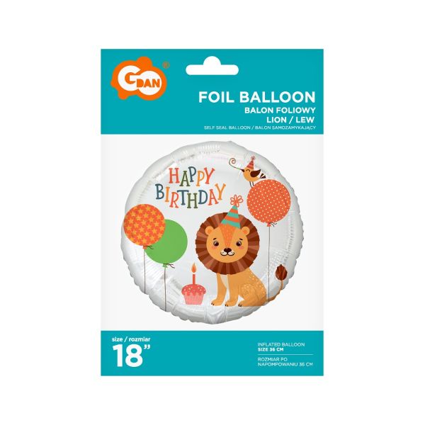 Balon foliowy Lew (Happy Birthday), 18"