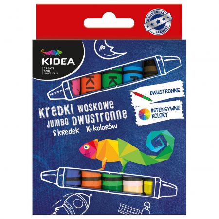 Kidea Kredki Woskowe Dwustronne 8 kredek/16 kolorów