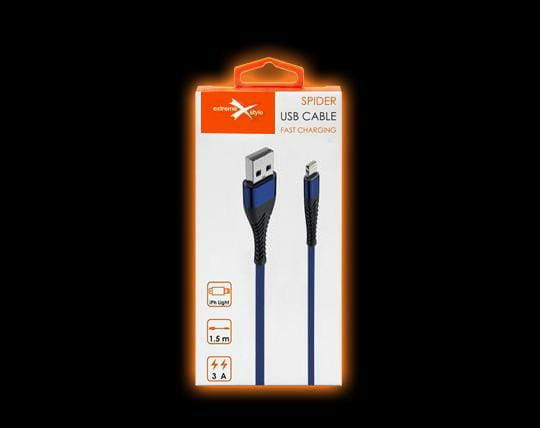 Kabel USB IPHONE Lightning 1,5m Spider N niebieski oplot KAB000255 - Henryx24