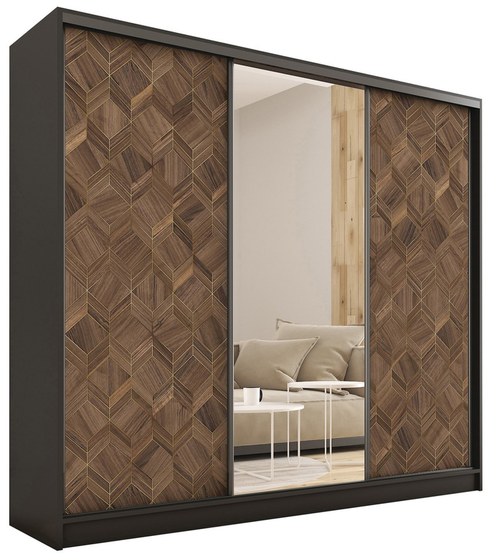 Szafa przesuwna z lustrem do sypialni 200 cm orzech art deco LOFT