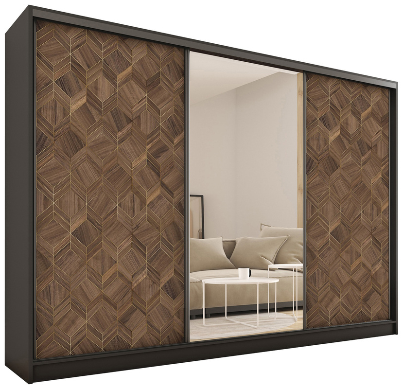 Duża szafa przesuwna z lustrem do sypialni 250 cm orzech art deco LOFT