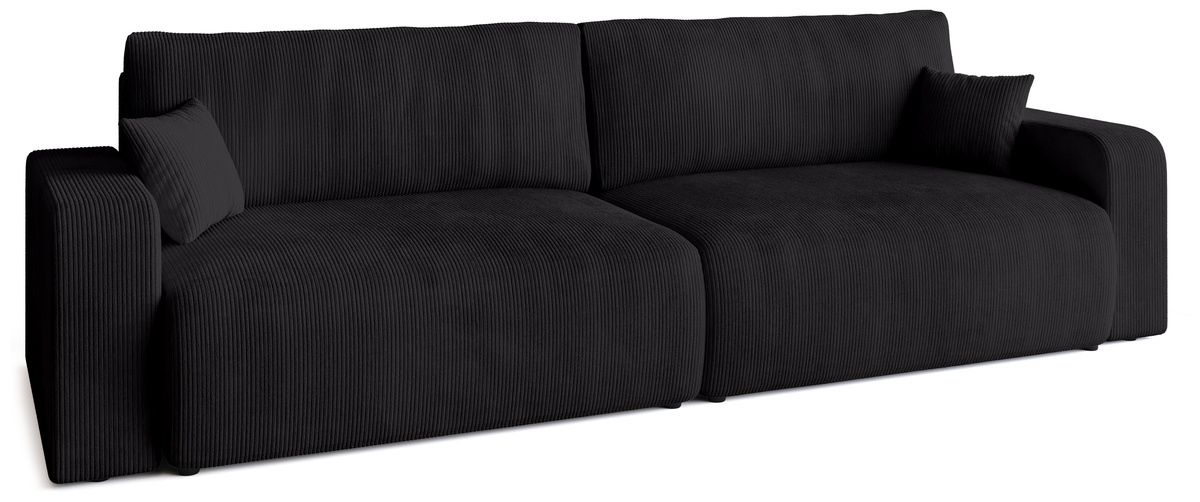 Czarna rozkładana sofa do salonu z pojemnikiem i funkcją spania PUMI