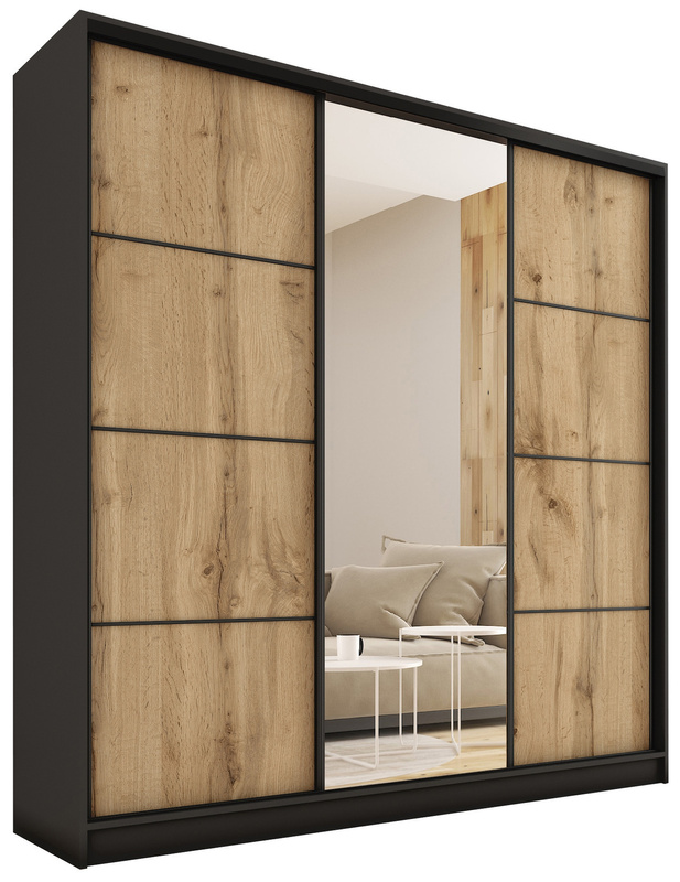 Loftowa szafa przesuwna z lustrem 200 cm LOFT MAX z półkami