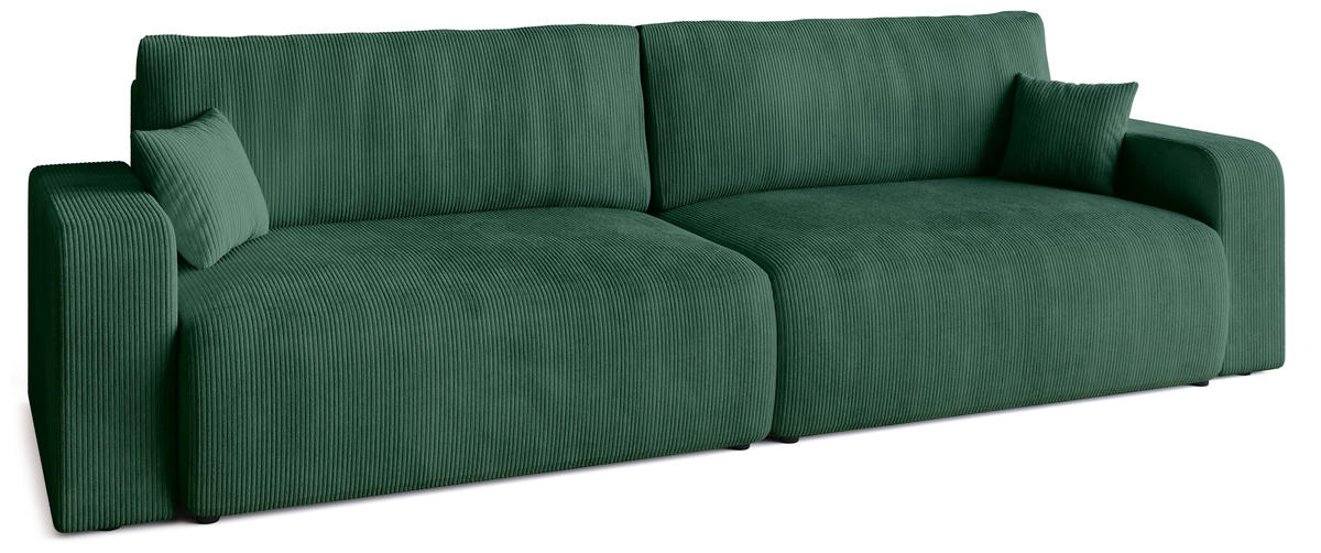 Sztruksowa zielona sofa z funkcją spania do salonu PUMI
